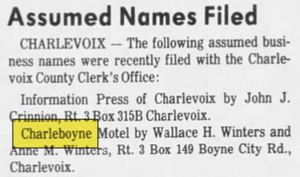Charleboyne Motel - Jul 1983 Winters Family Registers Name